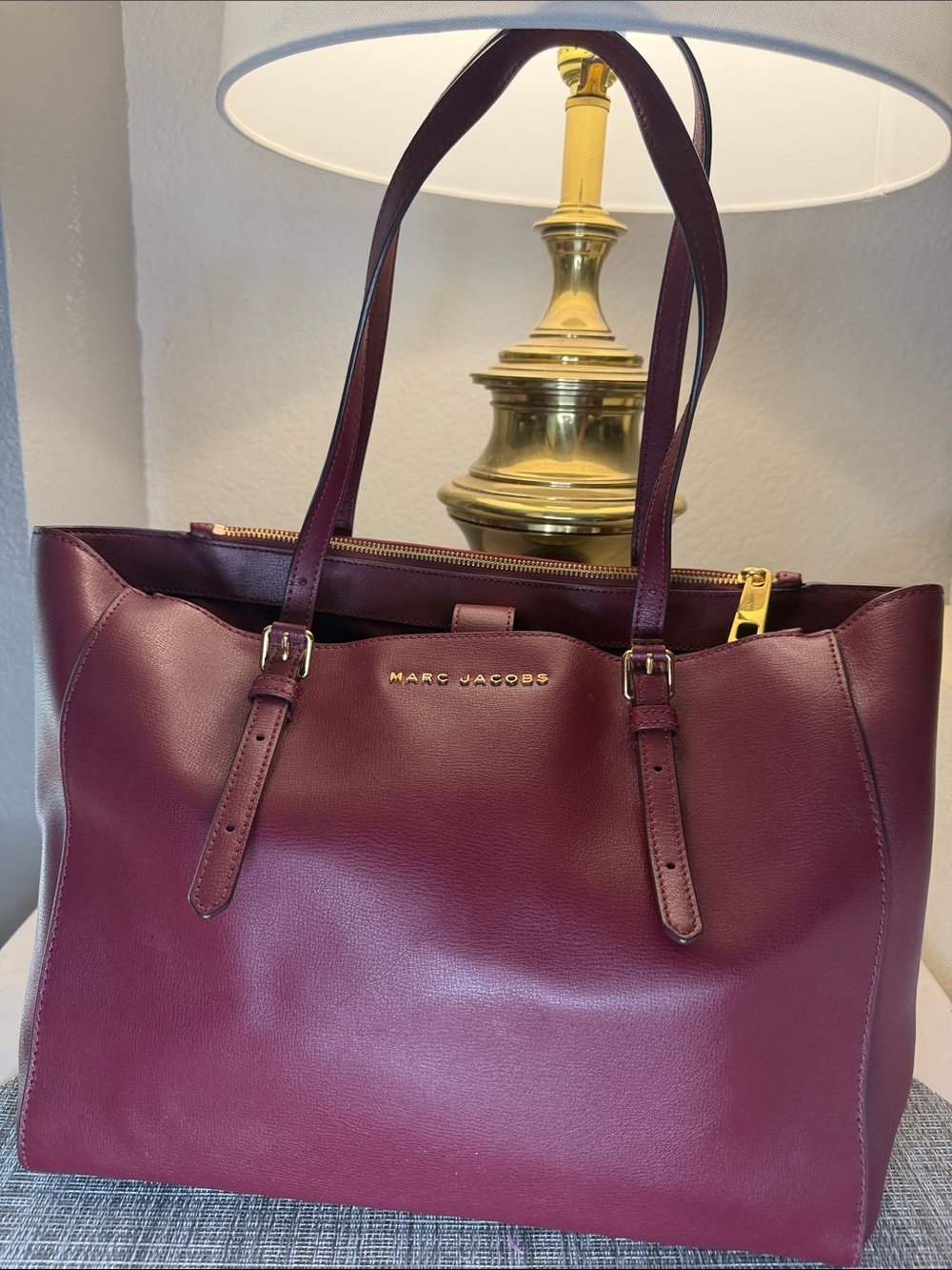 Marc Jacobs Plum Leather Tote with Gold Hardware